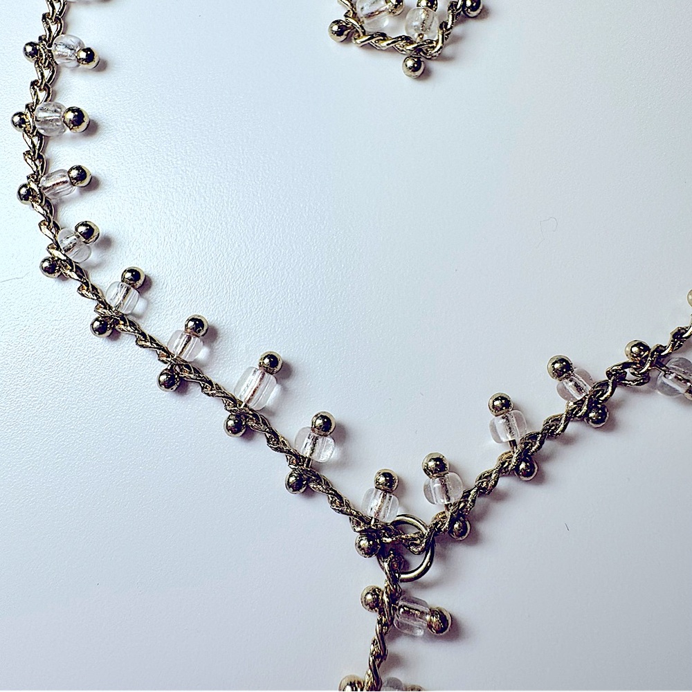 Set Of 2 New Multi Chain Necklaces; Gold W Clear Beads & Gold W Sapphire Gems - Picture 5 of 11